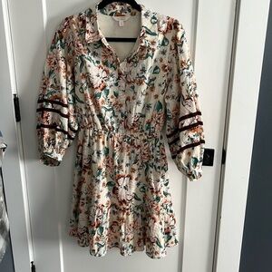 Lauren Conrad floral boho peasant ruffle hem mini dress size medium